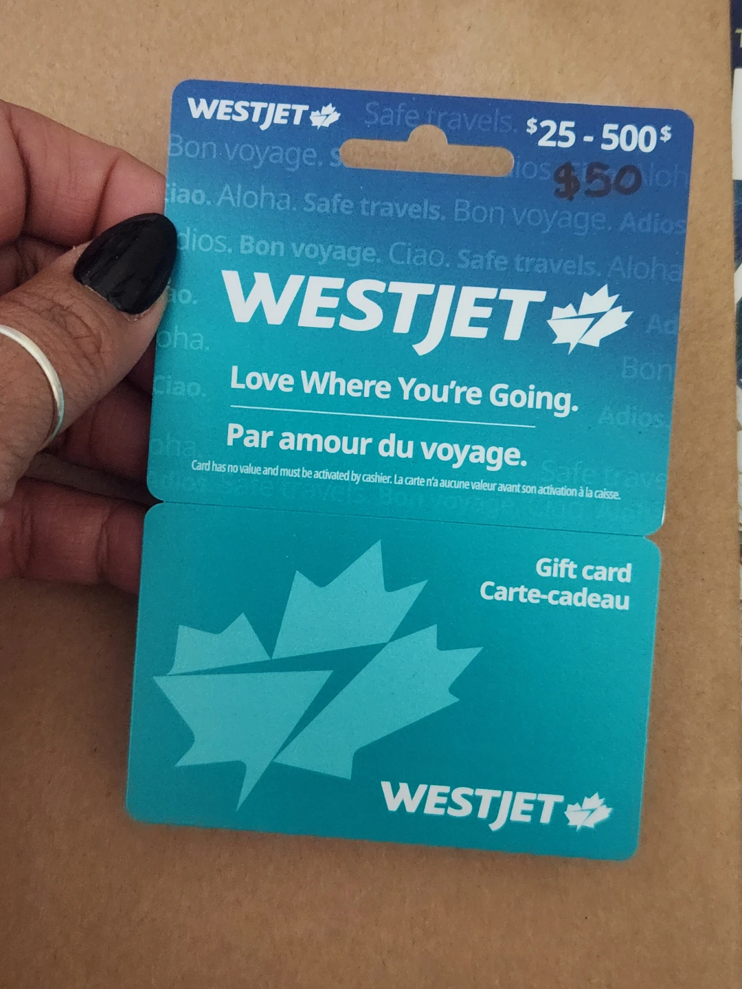 $50 Westjet gift card