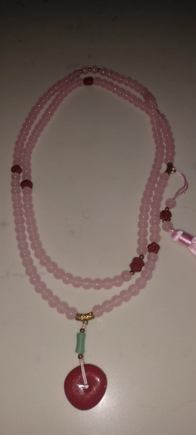 (BRAND NEW) Pink Beaded Meditation Necklace with Red Pendant - photo 4