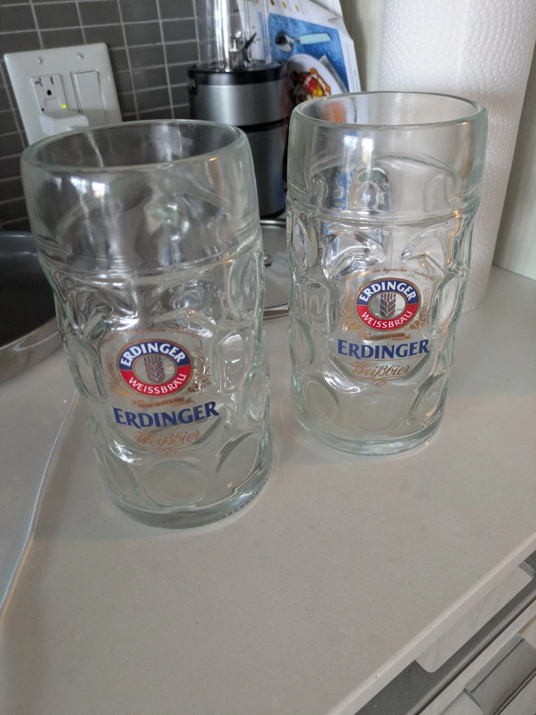 Two Erdinger Weissbier Glass Mugs