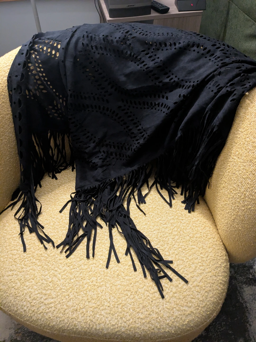 Charlotte Daniel Black Laser Cut Fringe Scarf Wrap - photo 3