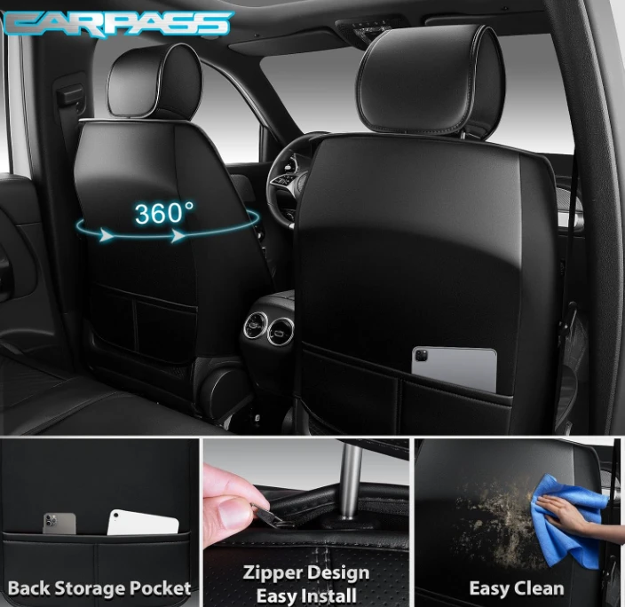 CAR PASS Universal Fit Leather Seat Covers - Black - photo 3