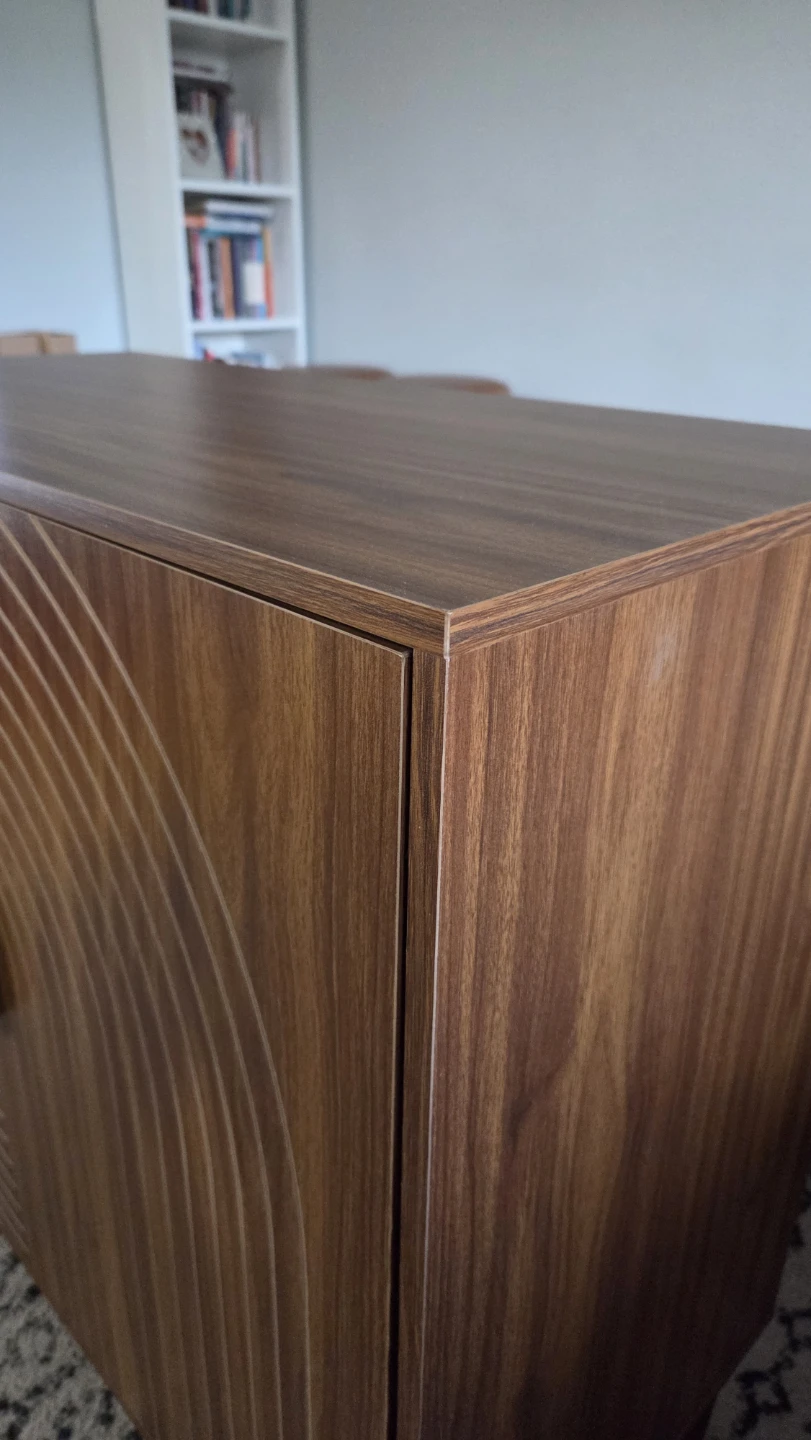 Mid-Century Walnut-Look Storage Cabinet with Groove Doors *new - photo 4