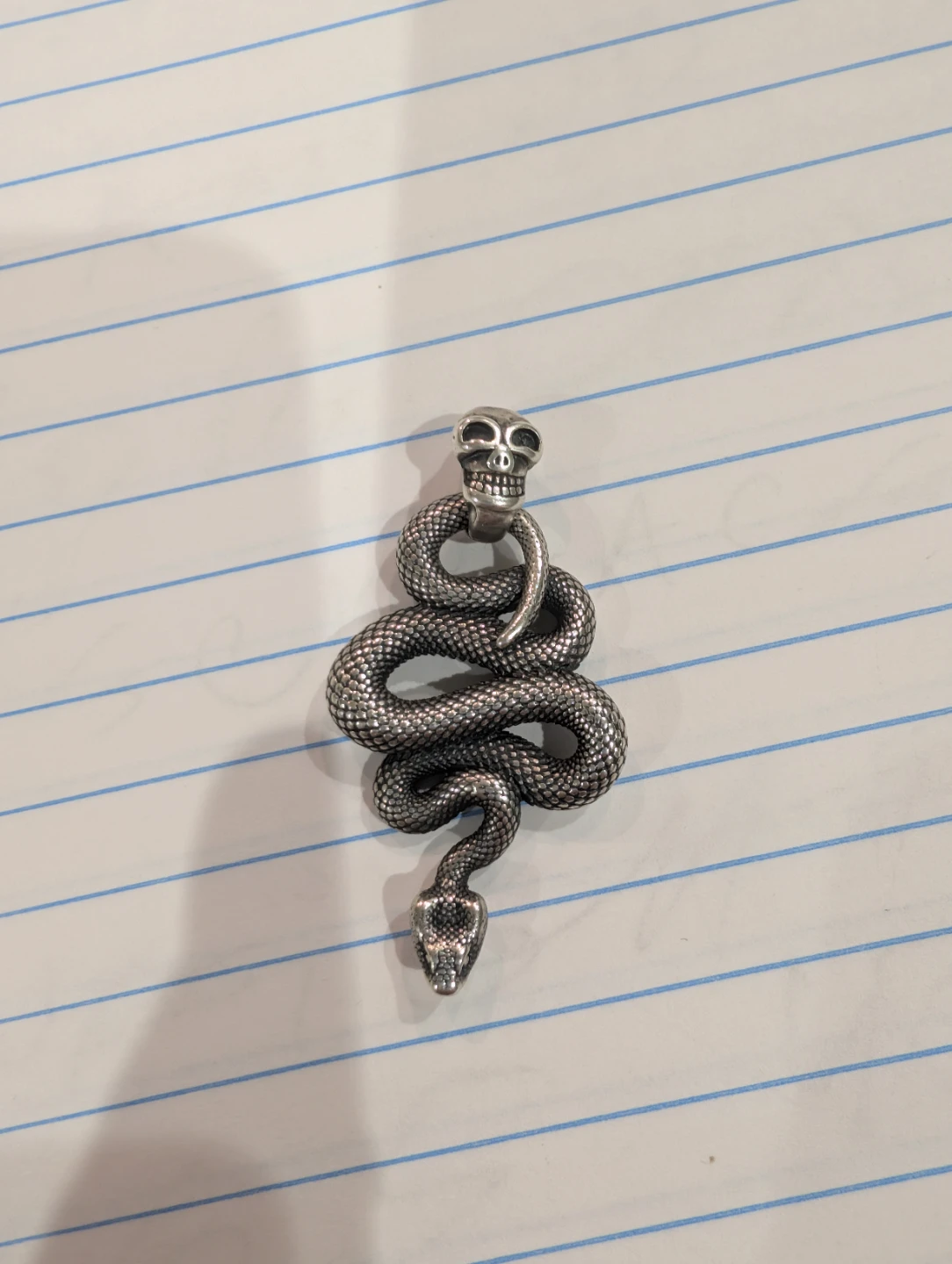 Solid Sterling Silver Large  Coiled Snake Pendant Skull Bail - photo 4