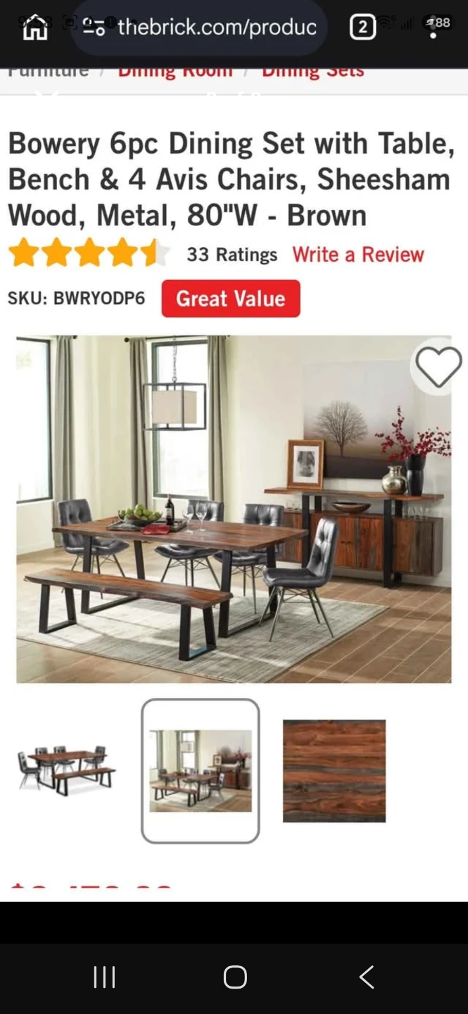 Bowery 6pc Dining Set - Sheesham Wood and Metal