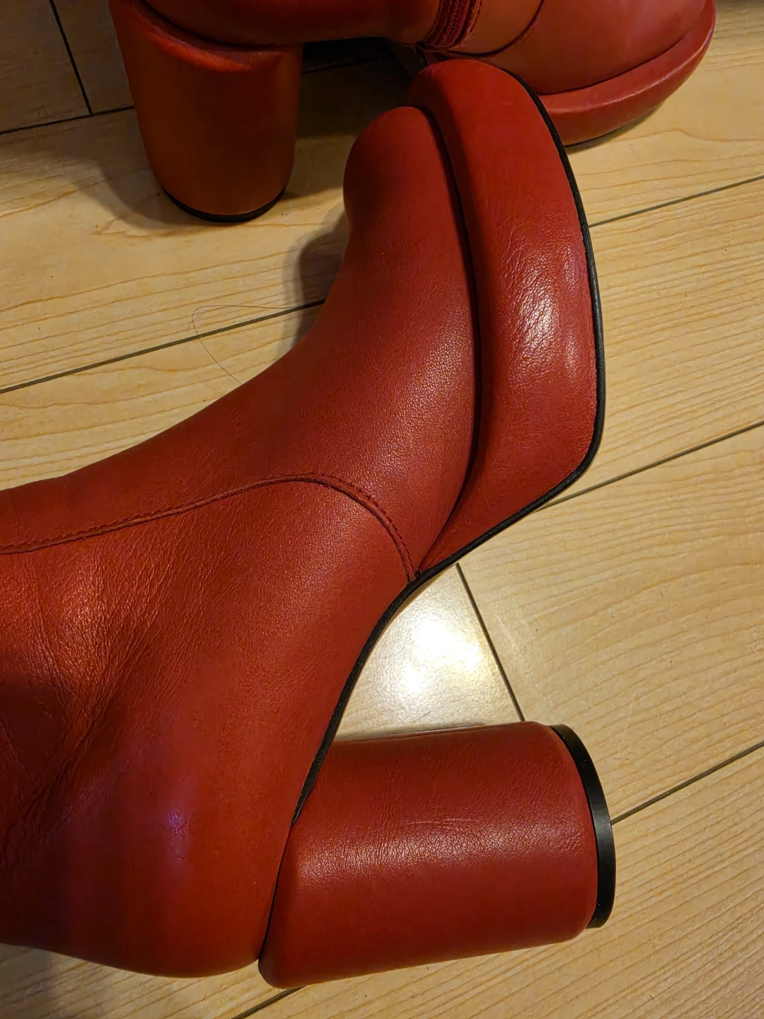 Red Leather Platform Boots - photo 2
