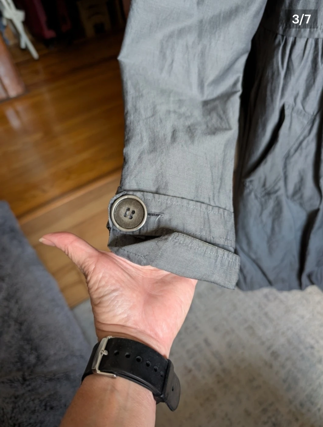 Women's Crinkled Gray Button-Front Trench Coat - photo 3