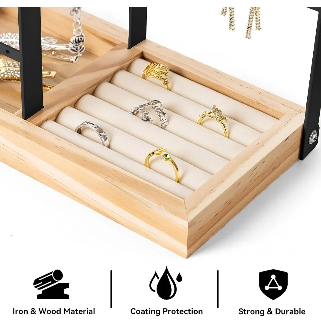 Wooden Jewelry Organizer Stand with Metal Frame...NIB - photo 4