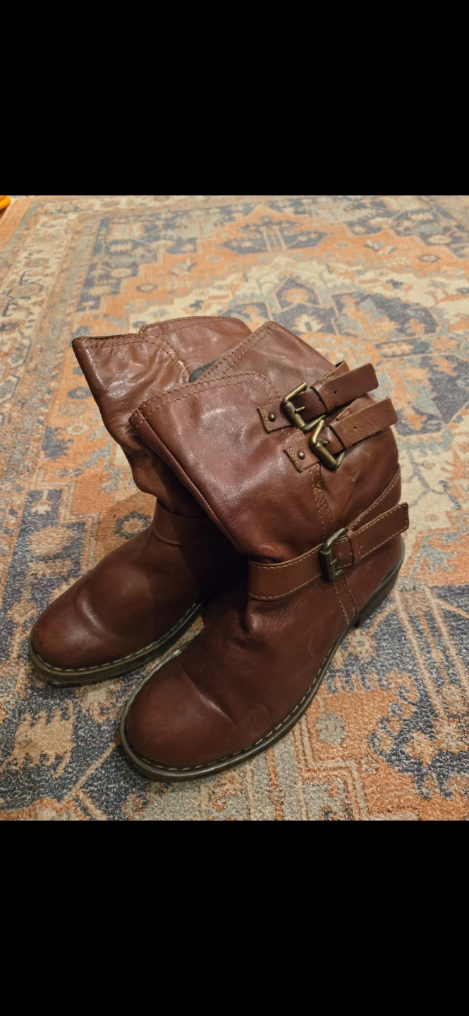 Brown Leather Buckle Boots
