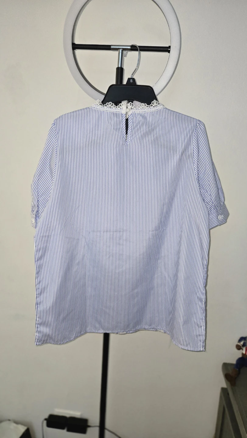 SHEIN Blue & White Striped Lace-Front Blouse - photo 2
