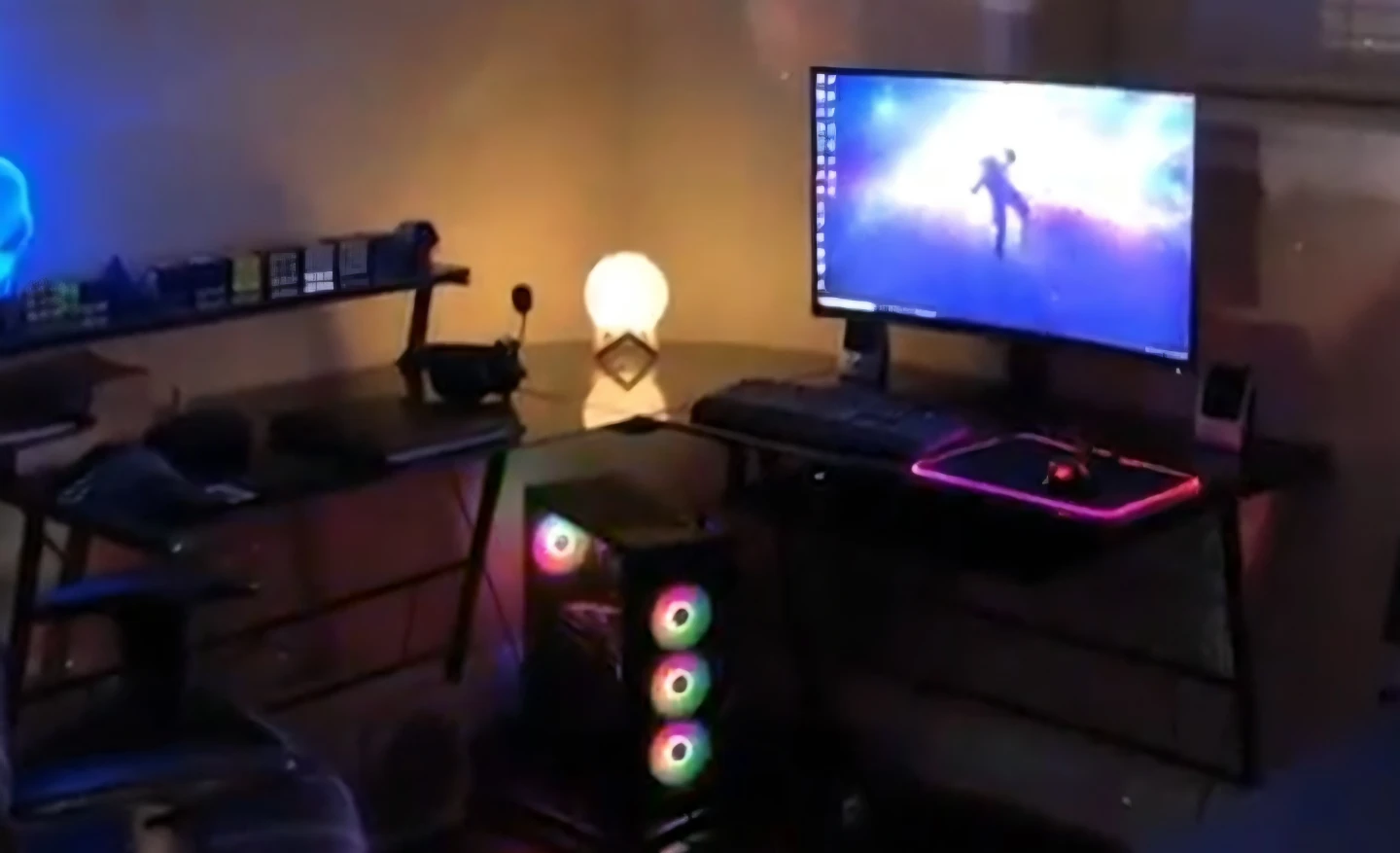 Black L-Shaped Tempered Glass Computer Desk
