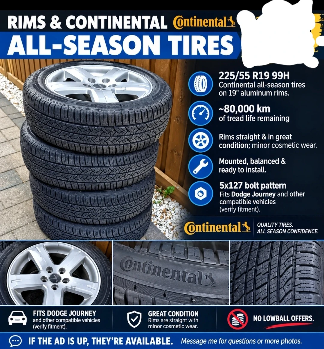 Set of 4 Continental 225/55R19 All-Season Tires including winter