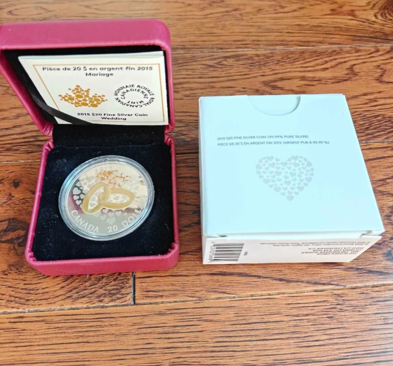 2015 Royal Canadian Mint $20 Fine Silver Wedding Coin (new)