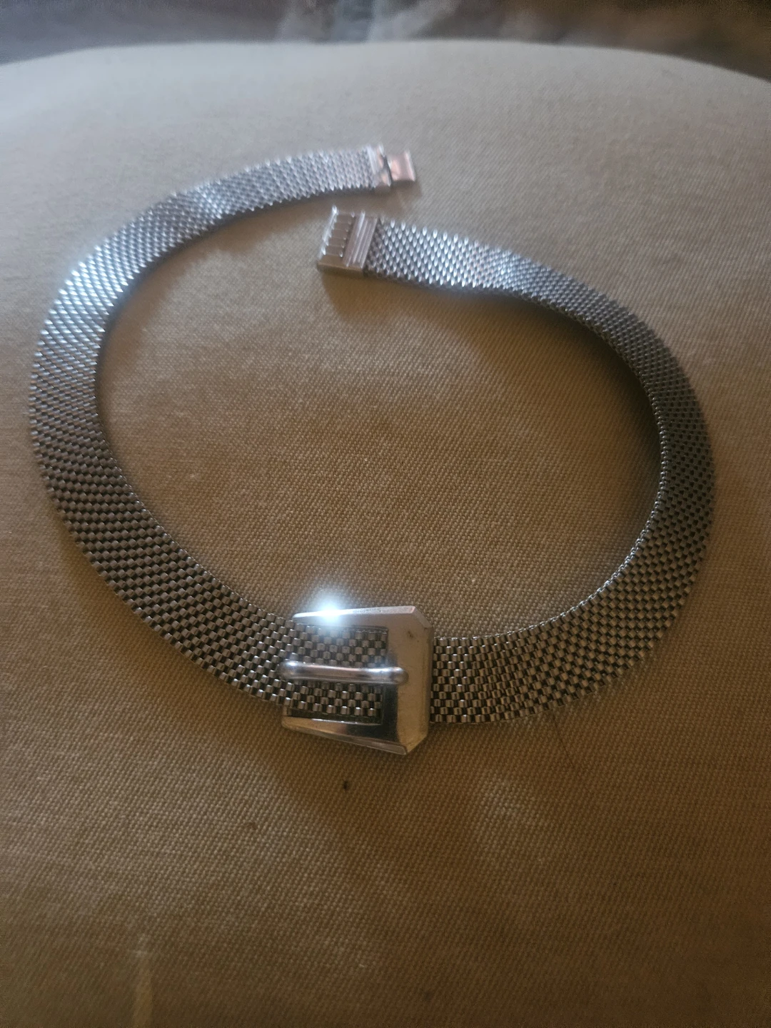 Silver-Tone Mesh Buckle Choker Necklace