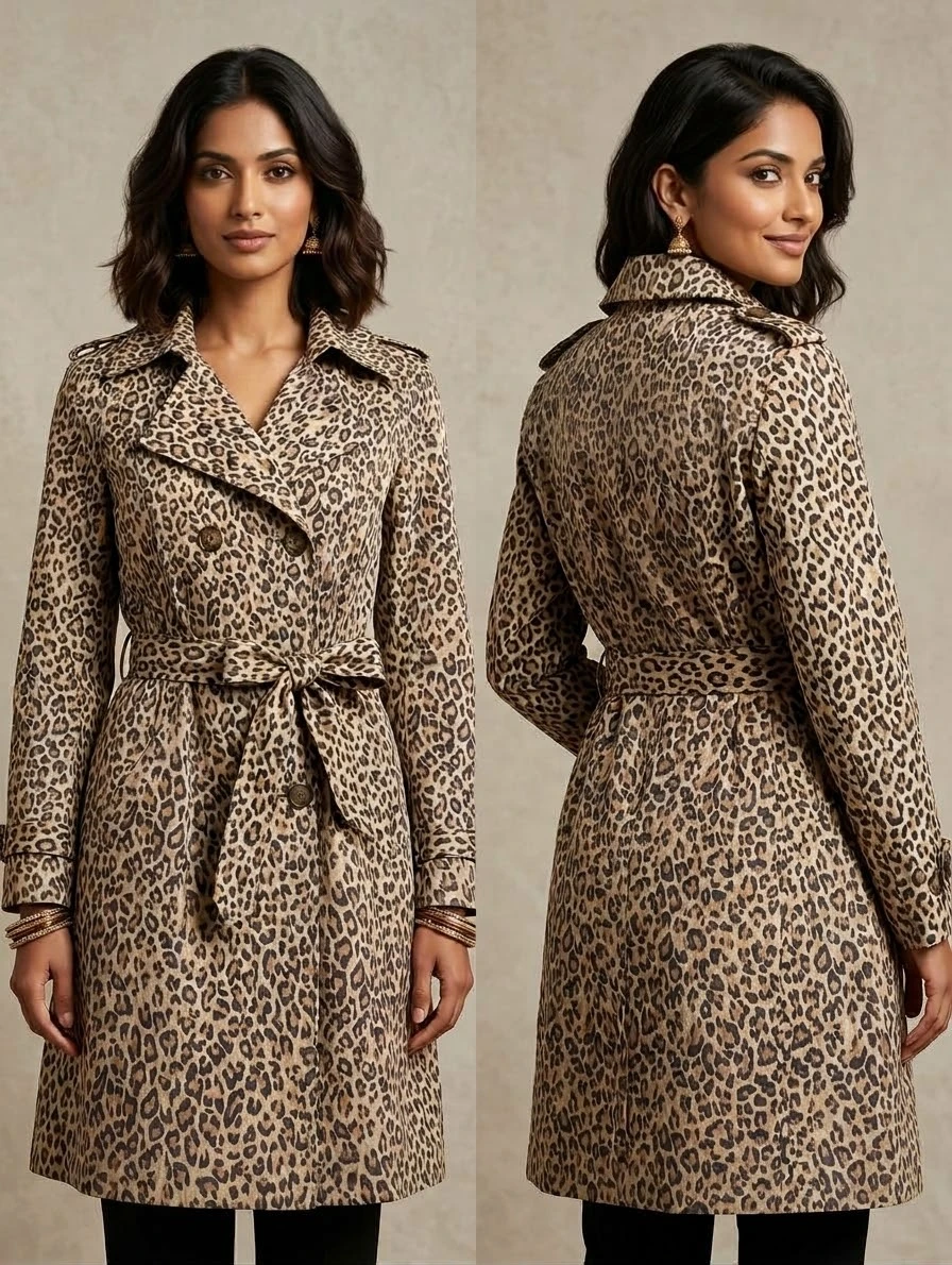 Nugge by Nicole D Leopard Print Trench Coat