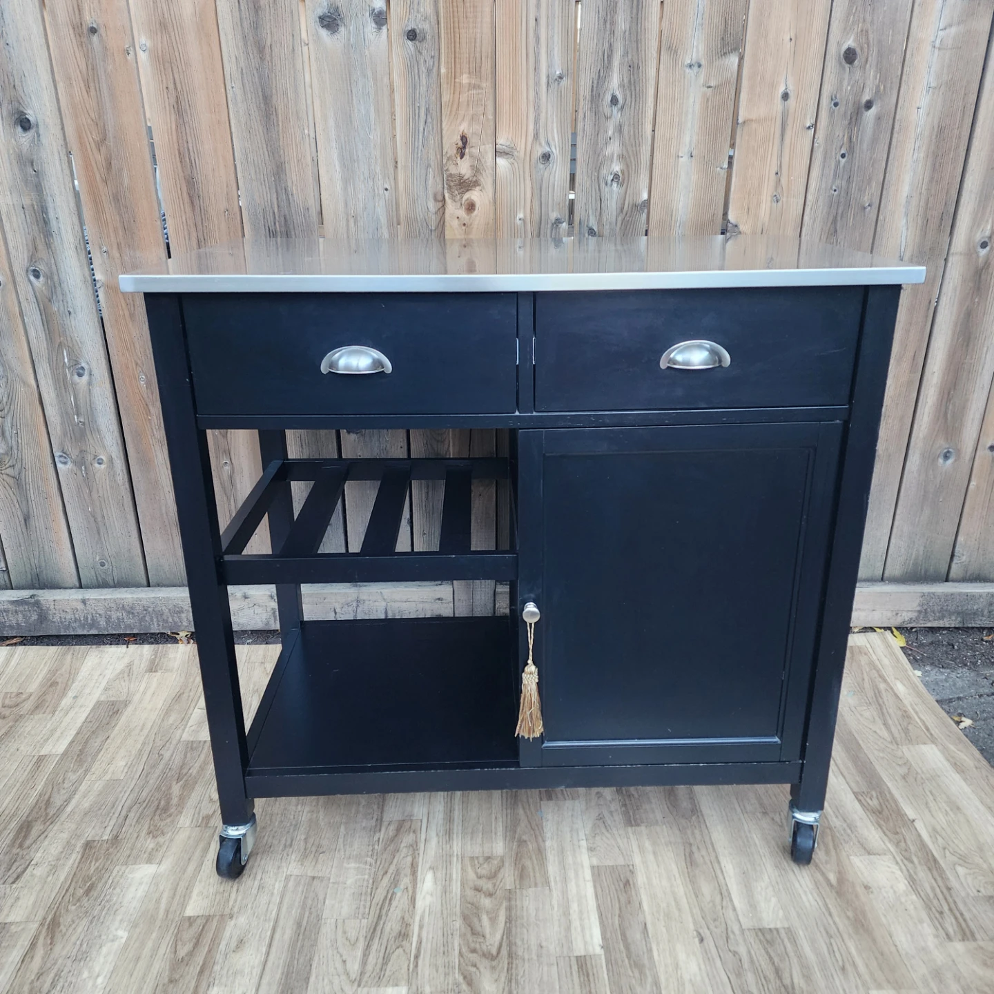 Black Rolling Kitchen Island with Stainless Steel Top - photo 2