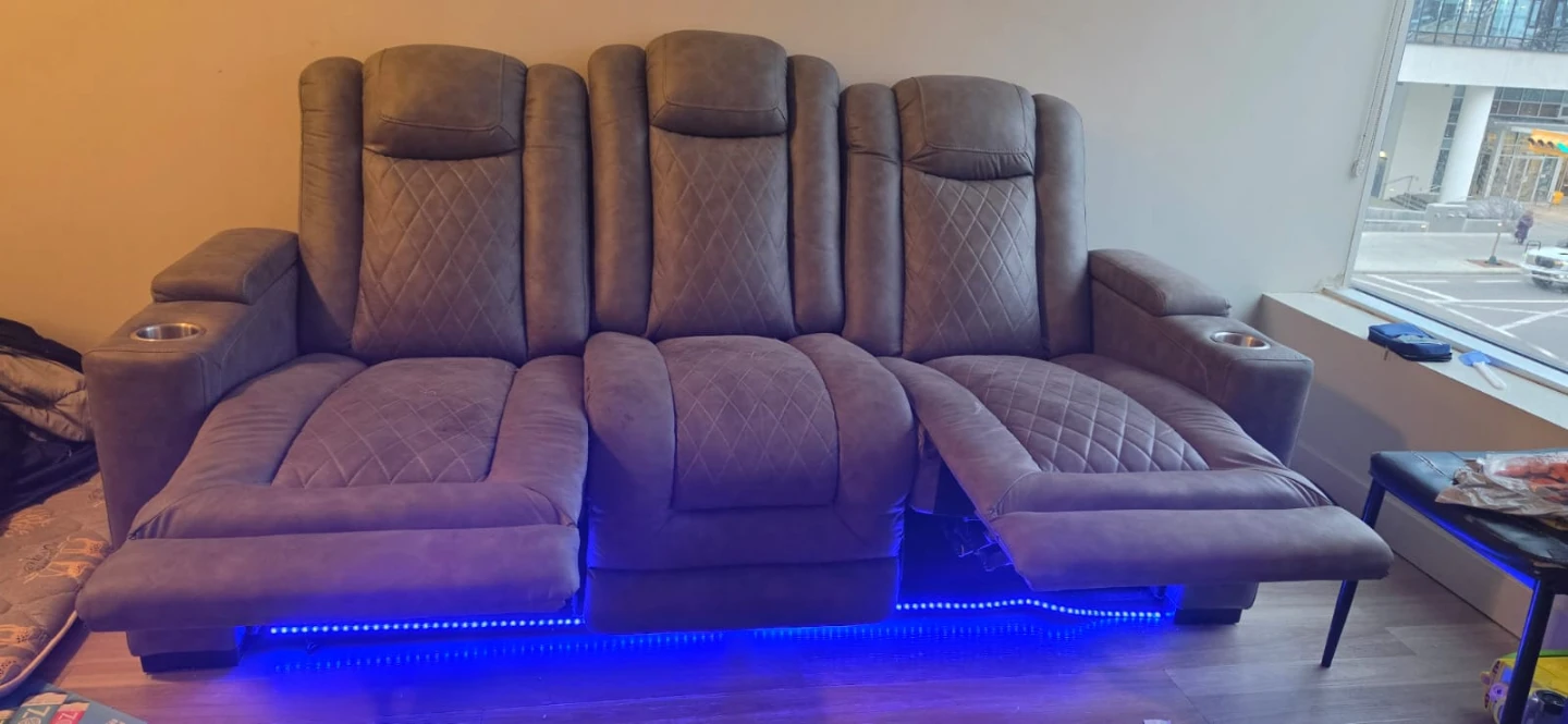 Grey Power Reclining Sofa with LED Lighting - photo 2