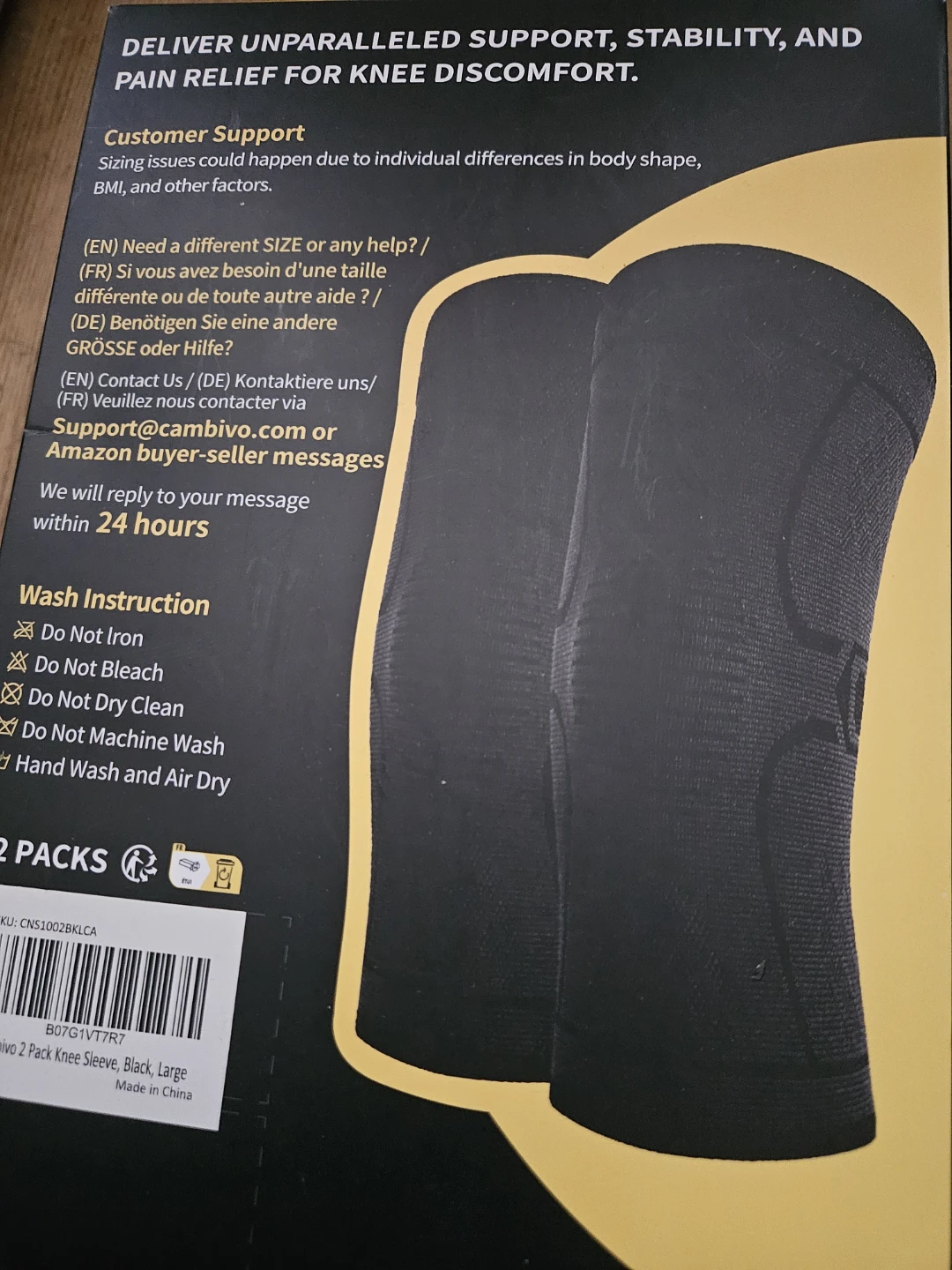 Cambivo Knee Support Sleeves, 2 Pack, Large - photo 2
