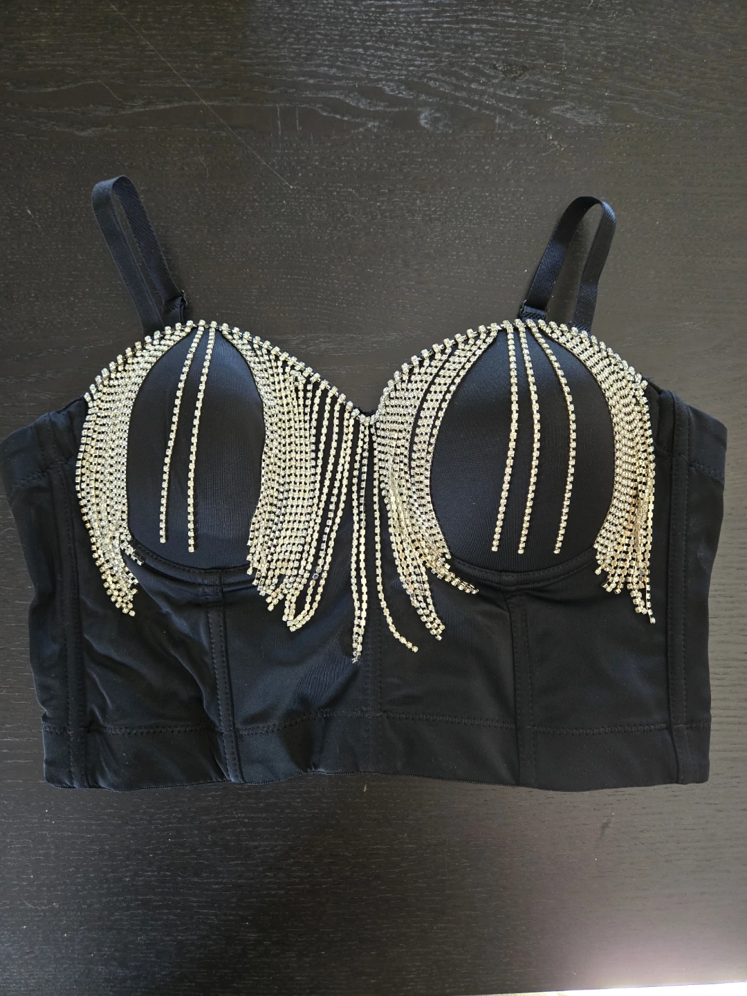 Black Rhinestone Tassel Corset Top - photo 3
