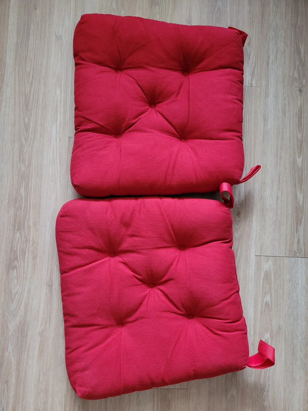 Two Red Chair Seat Cushions