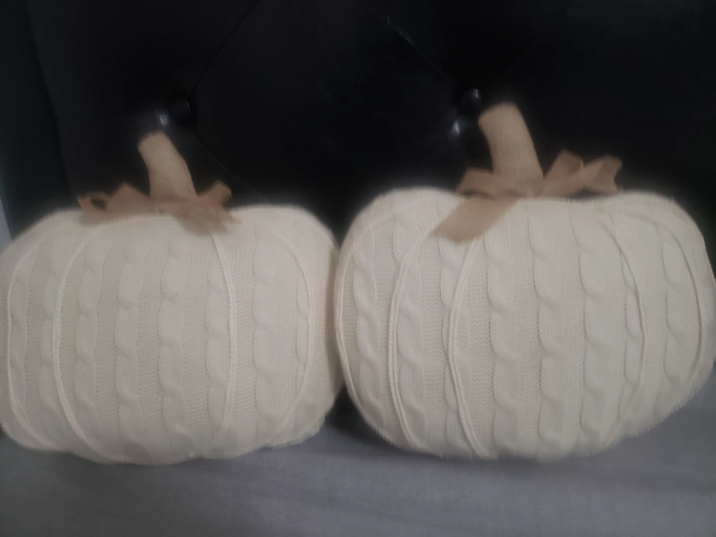 Set of Two Cream Cable Knit Pumpkins - photo 2