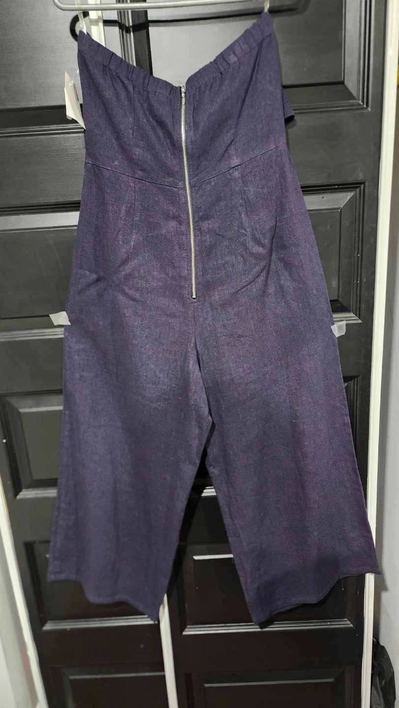 Bebe Dark Purple Strapless Jumpsuit