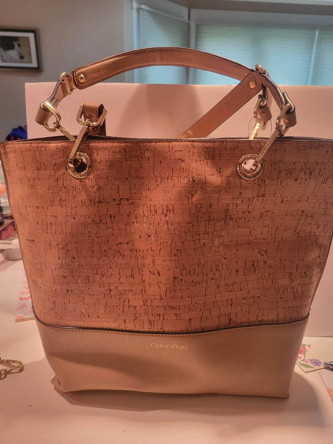 Calvin Klein Cork and Leather Tote Bag