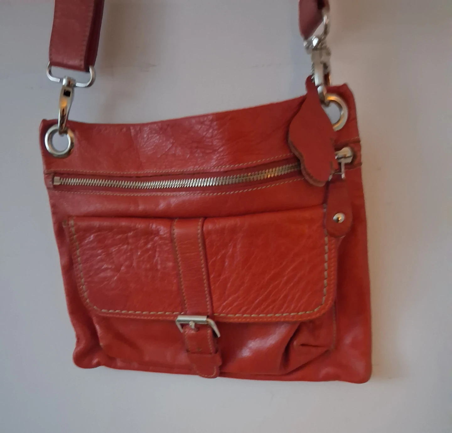 Roots Orange Leather Crossbody Bag