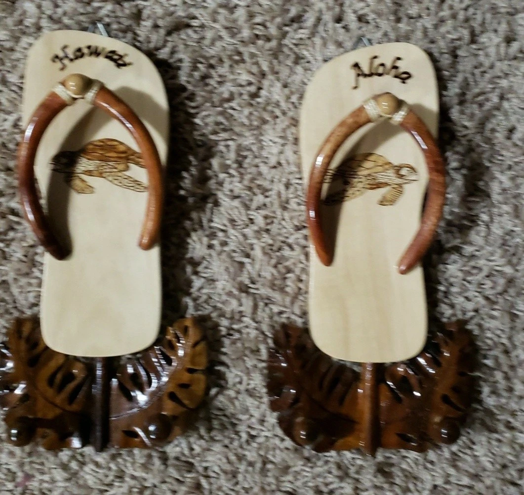 Wooden Sandal Towel Holders.Selling as set for %20.