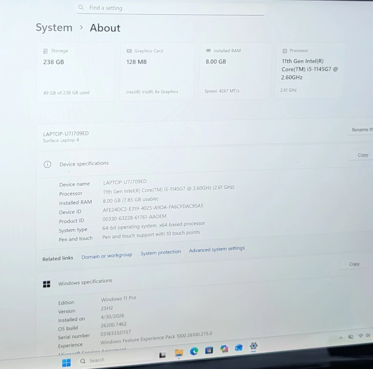 Very Nice MICROSOFT SURFACE LAPTOP 4  WINDOWS 11 13.5 inch - photo 2