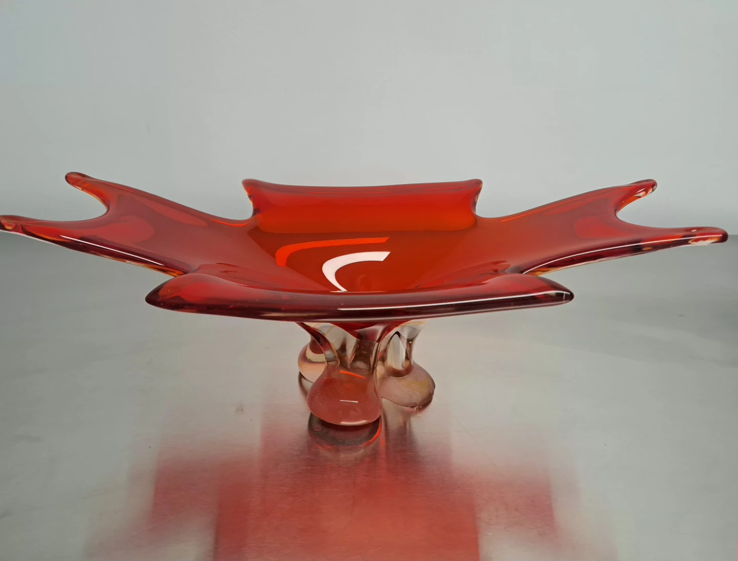 MCM Vintage Red Art Glass Footed Bowl - photo 4