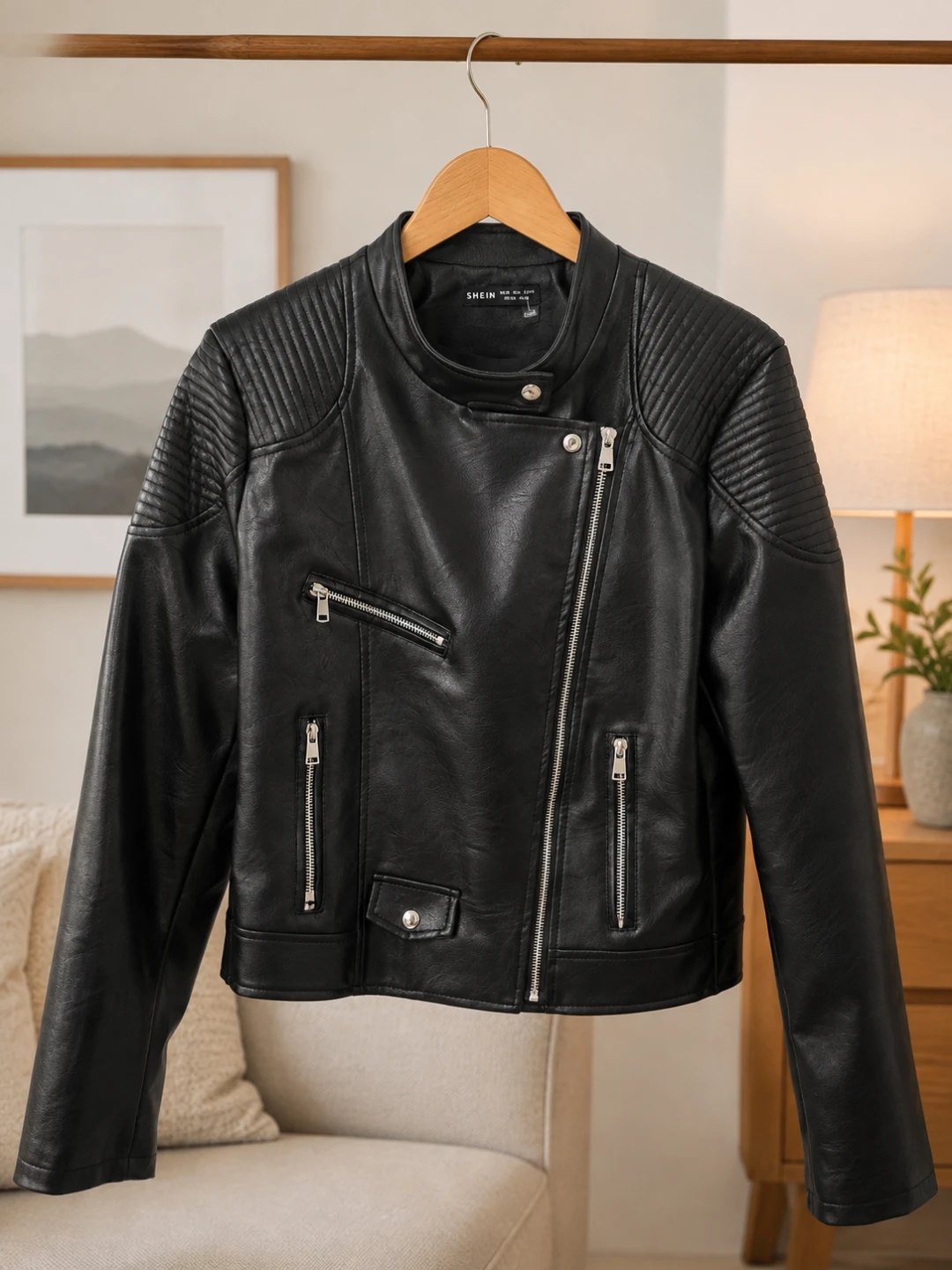 SHEIN black faux leather jacket