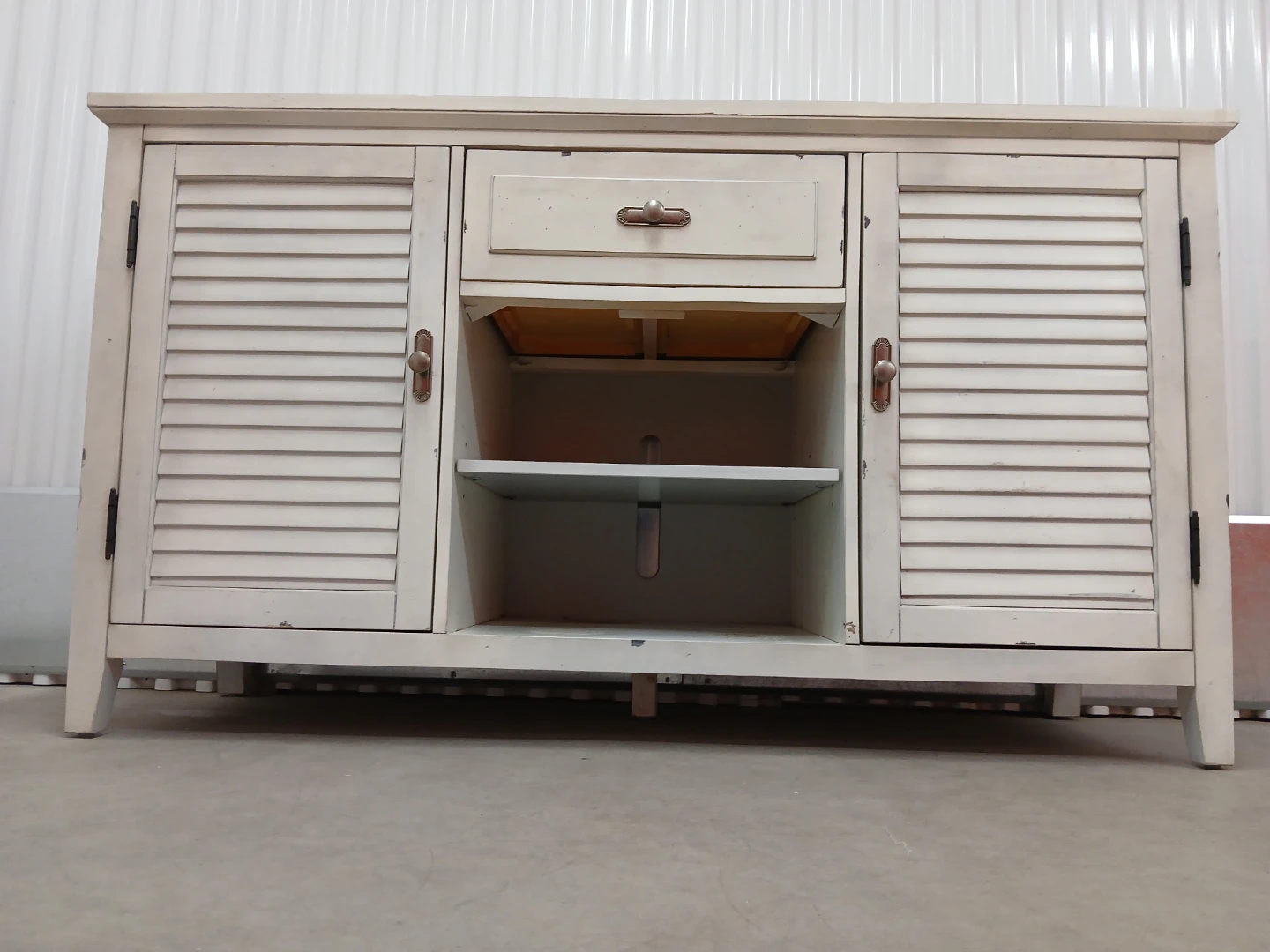 White Louvered 2 Door TV Stand with shelves - photo 5