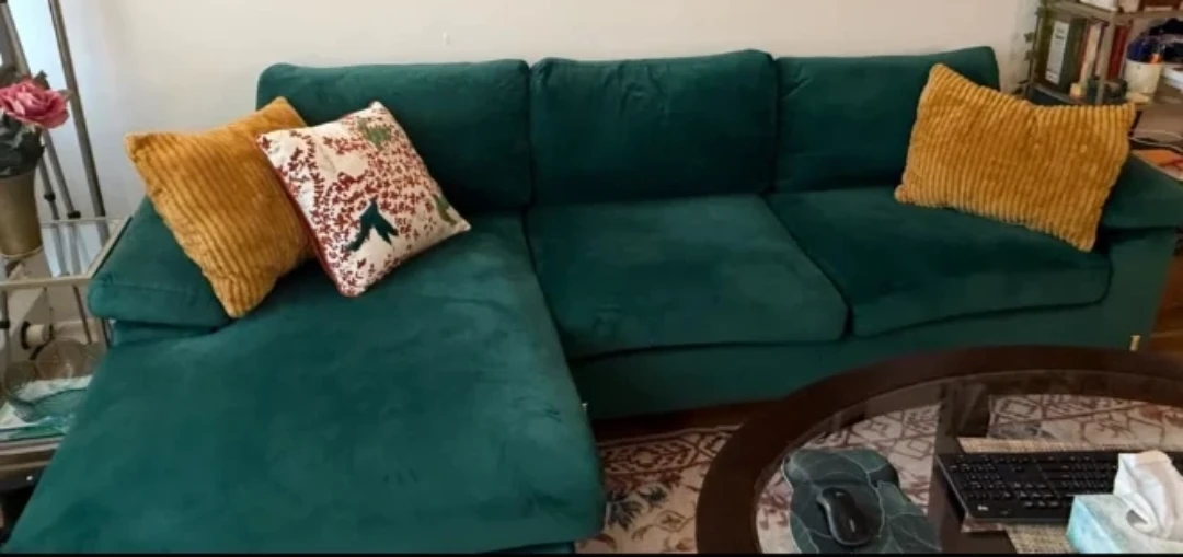 Wayfair Green Velvet Sofa Sectional L-Shaped with Chaise - photo 2