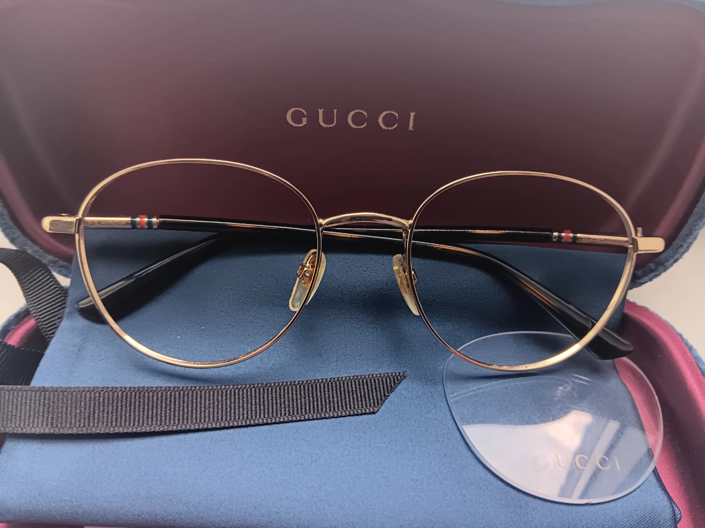 GUCCI Gold Round Eyeglasses Frames with Brown Temples - photo 5