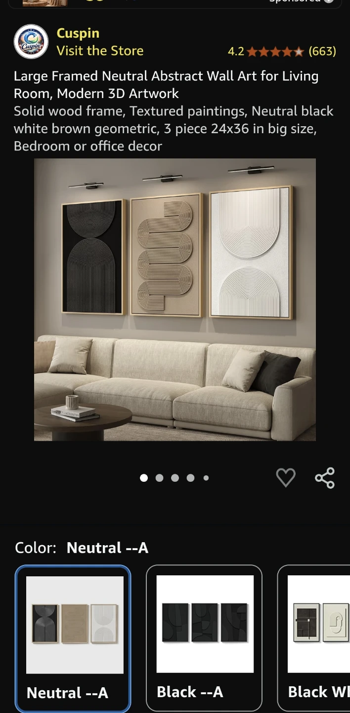 Cuspin Framed 3D Abstract Wall Art, 3-Piece Set