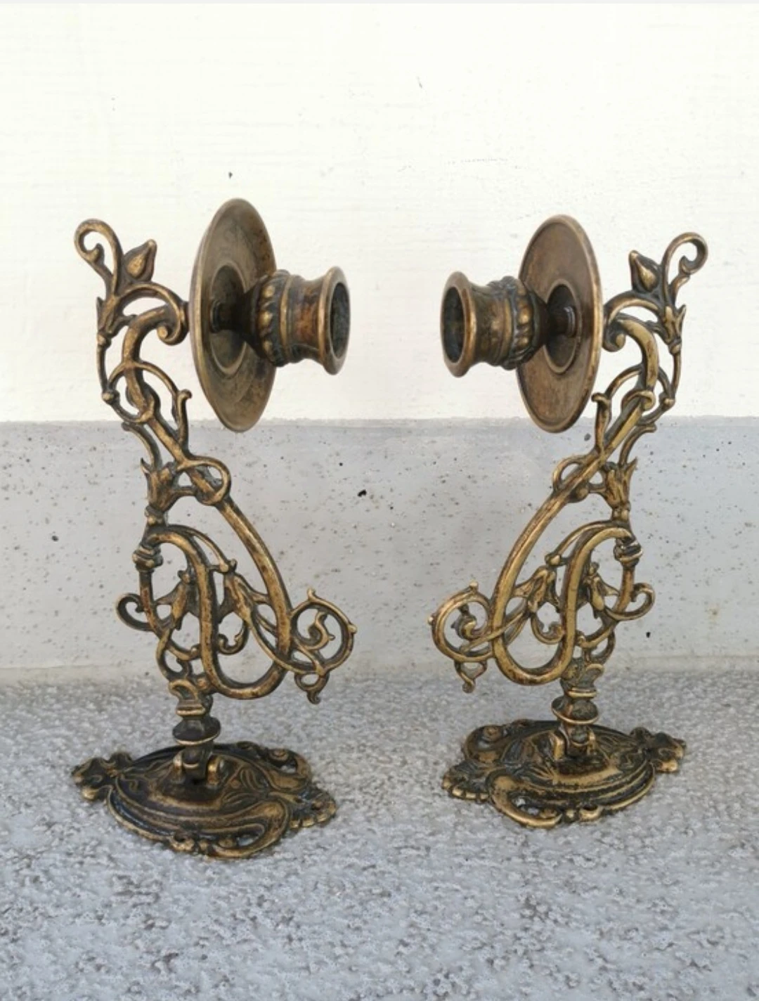 Vintage Italian Brass Art Nouveau Wall Sconce Candles Holders