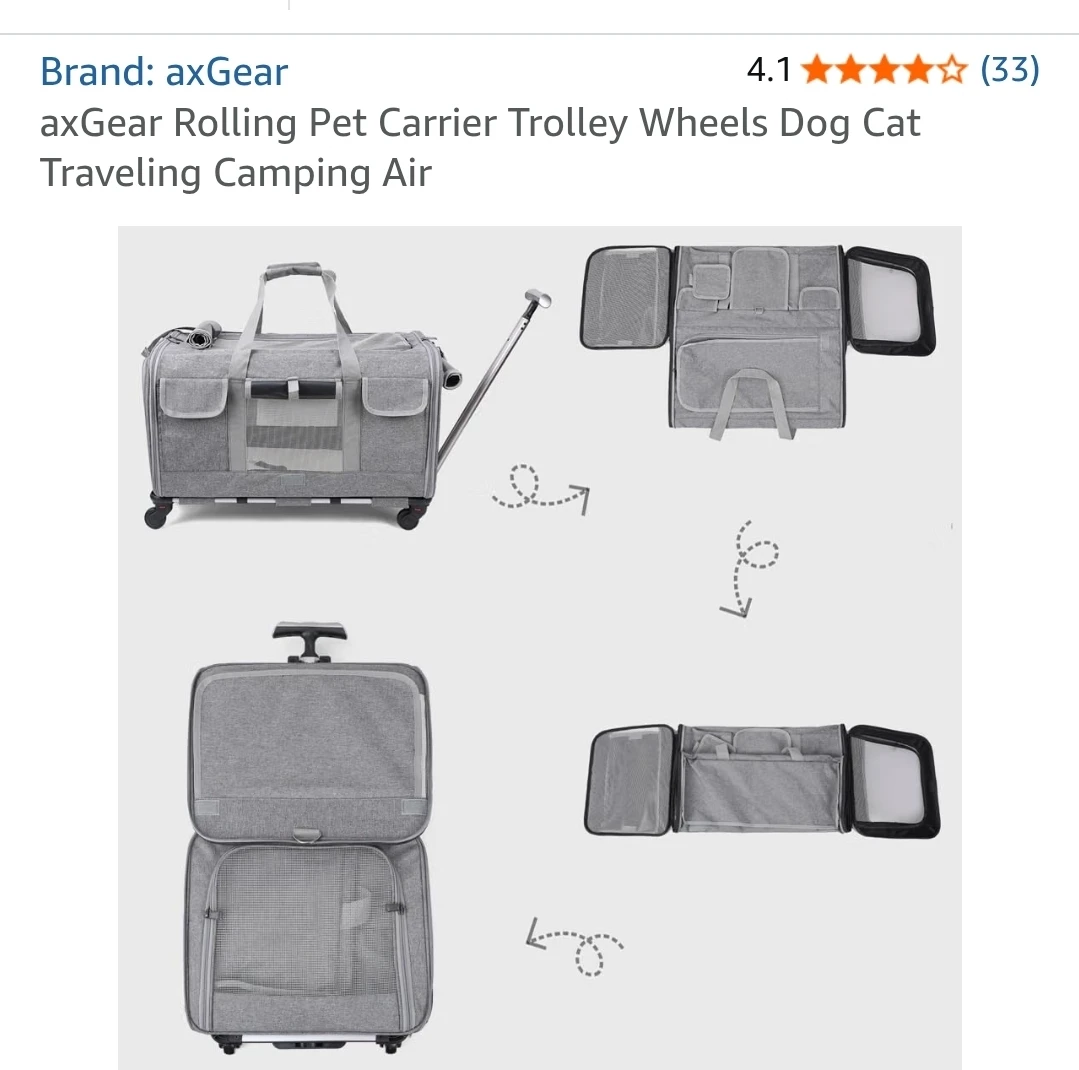 Pet Carrier Trolley Wheels Dog Cat Traveling Camping Air - photo 2