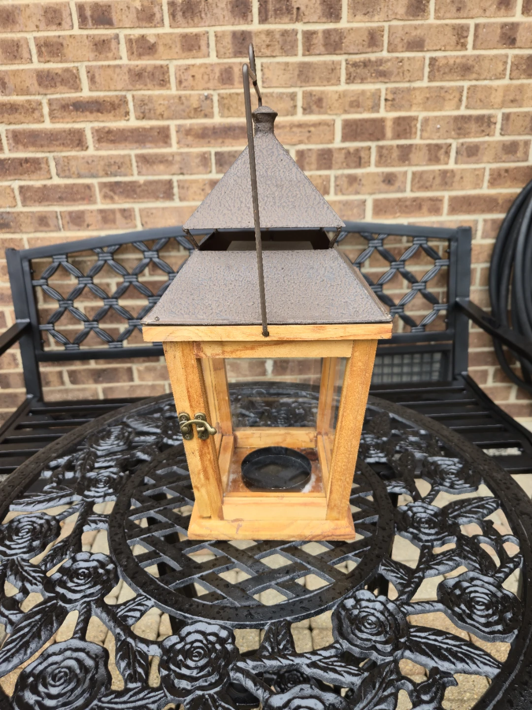 Rustic Wood & Glass Candle Lantern – 16"
