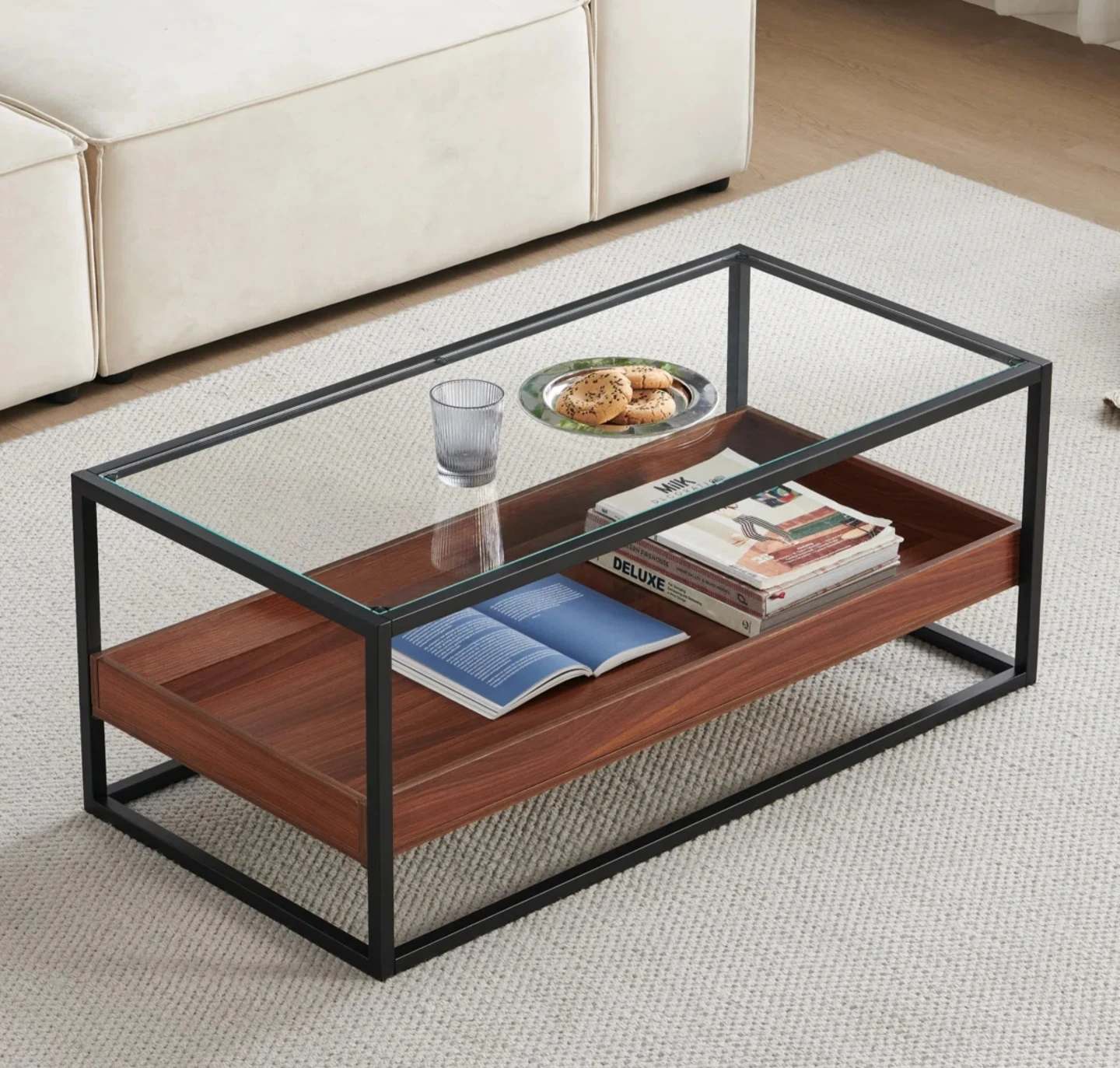 Modern Glass and Wood Coffee Table - photo 2