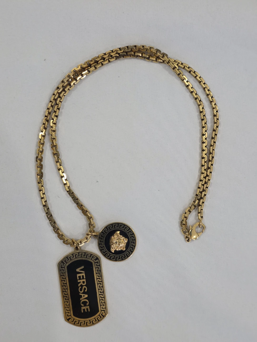 Versace Gold Tone Necklace with Double Pendants