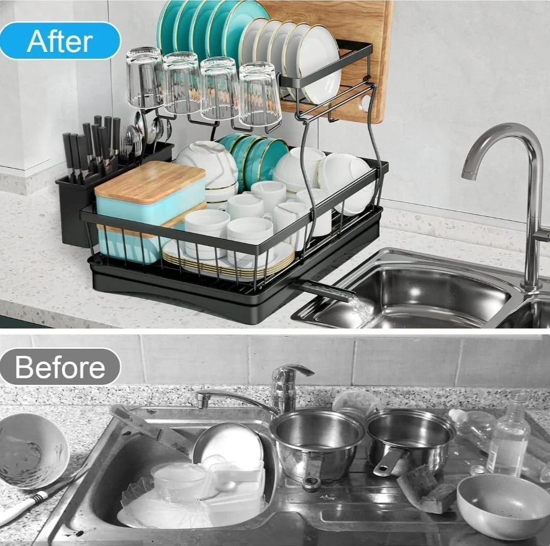 Two-Tier Dish Drying Rack with Swivel Spout - photo 3