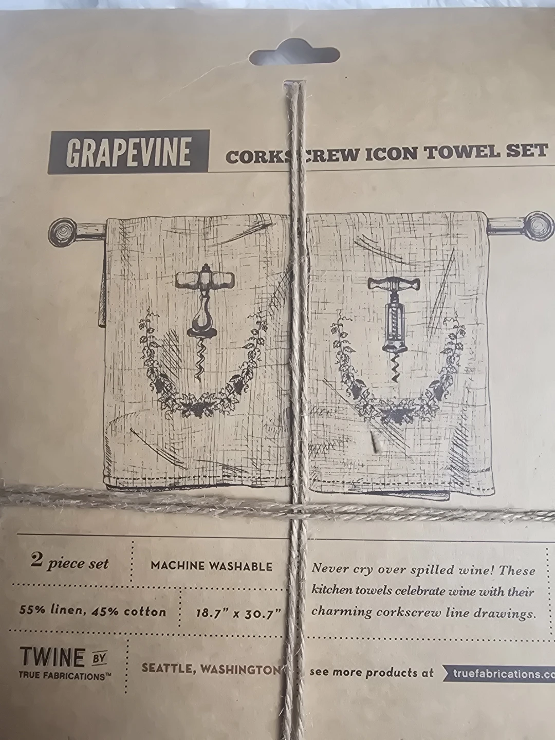 2 Linen Tea Towels Gift Set- Grapevine Corkscrew Icon - photo 2