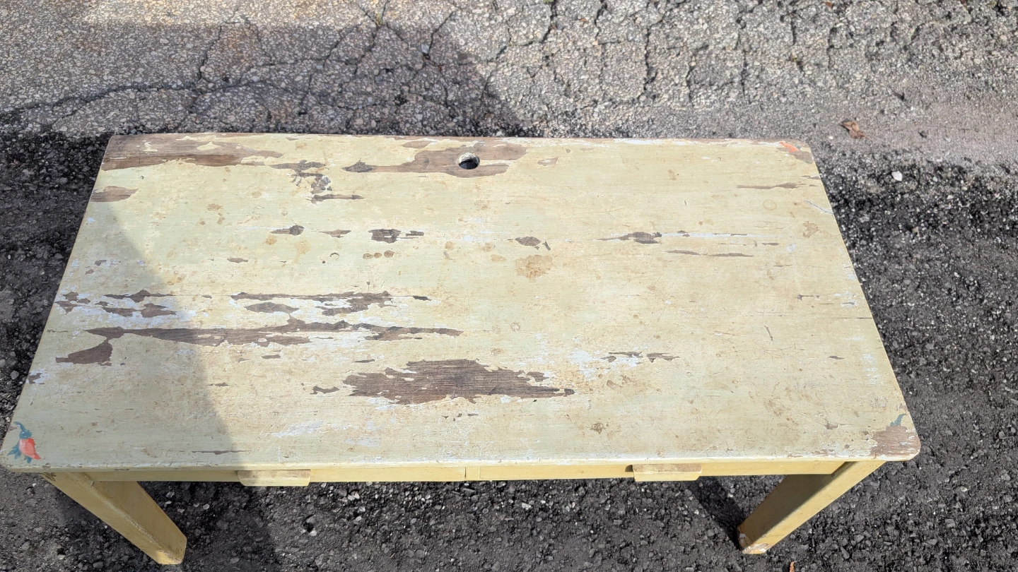 Vintage Hand-Painted Wooden Desk with Drawers - photo 5