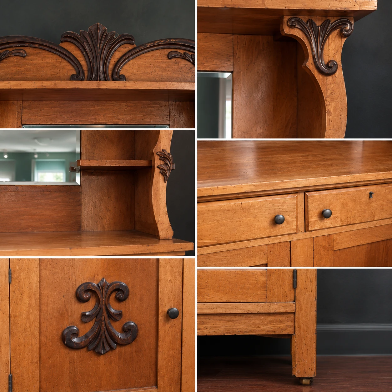 Vintage Oak Sideboard Buffet with Mirror - photo 2