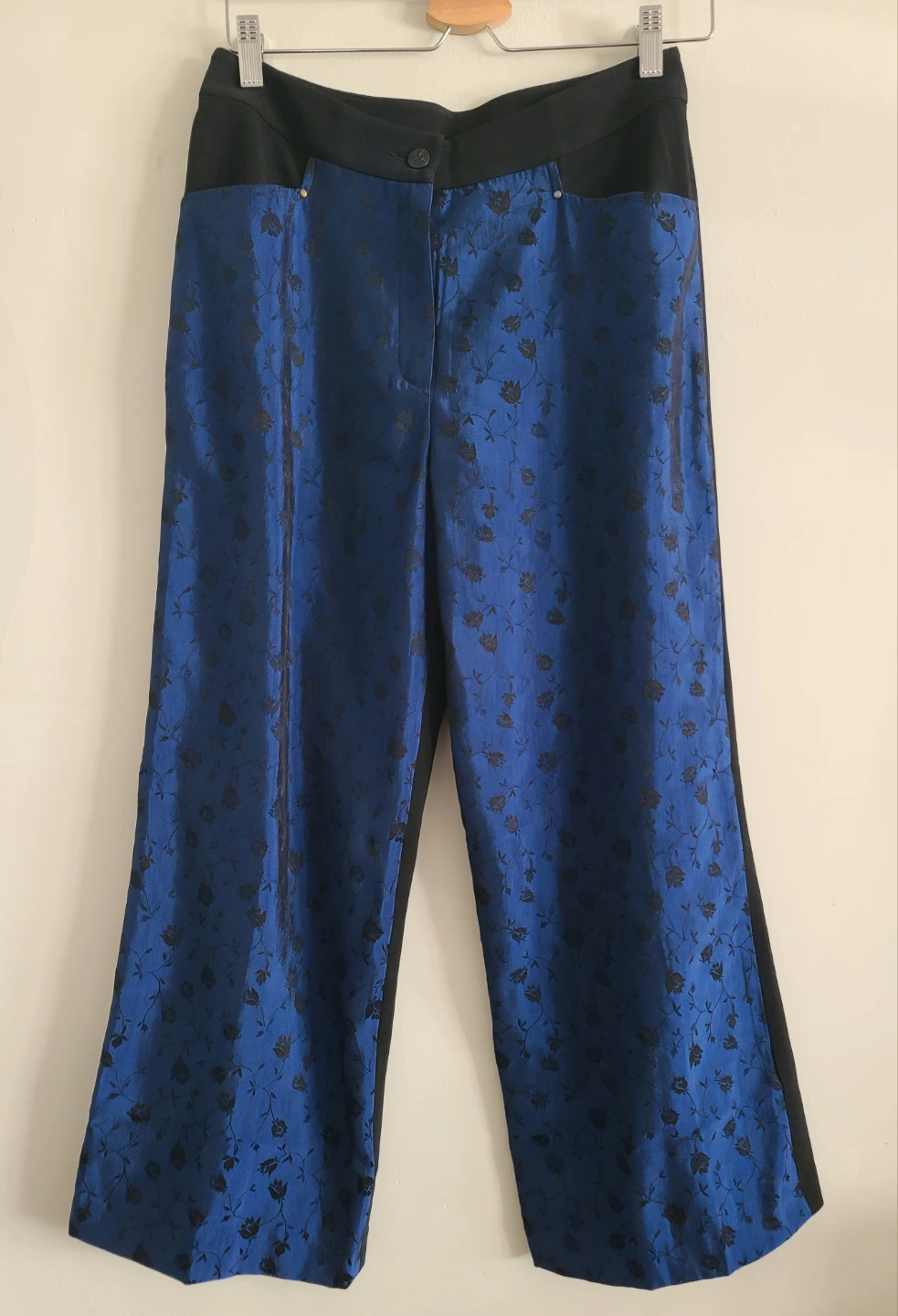NWT Taiwanese Designer Royal Blue Jacquard Wide Leg Pants Size 6 - photo 2