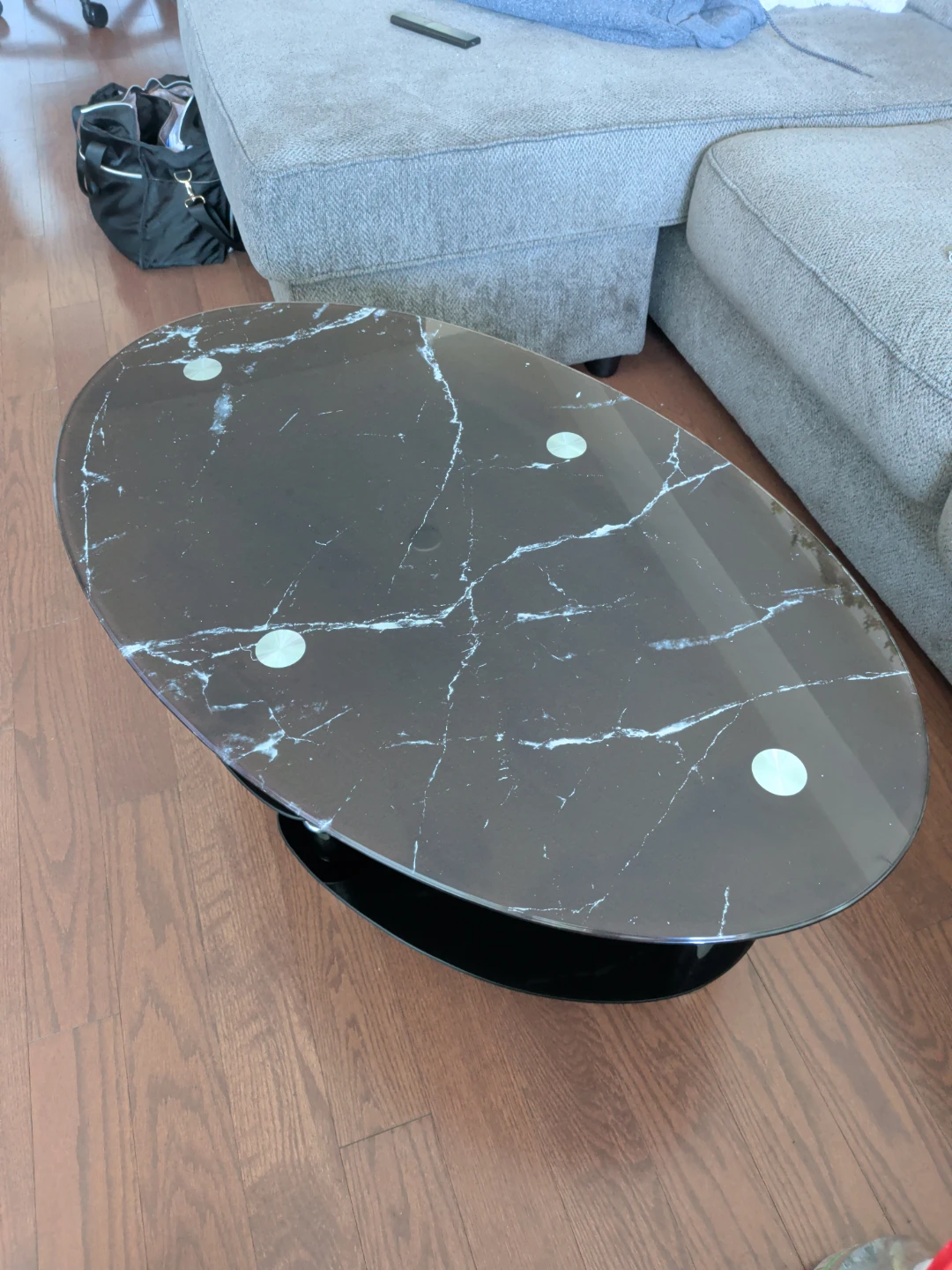 Black Marble Pattern Glass Coffee Table - photo 2