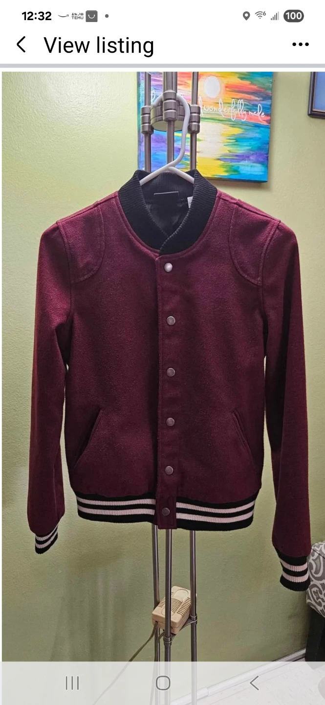 BDG Urban Outfitters Burgundy Varsity Bomber Jacket –Small