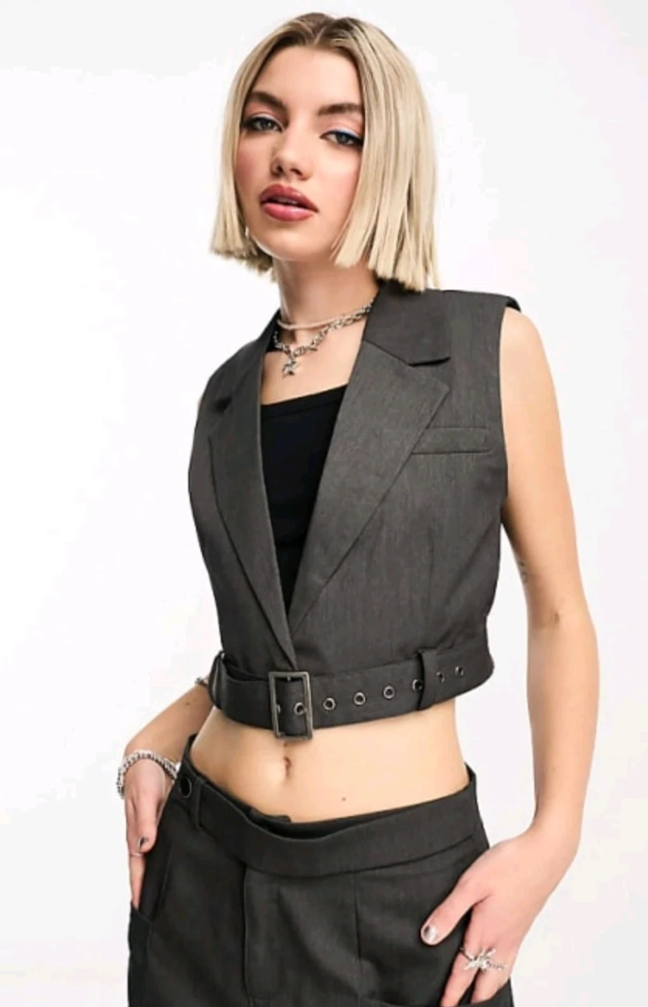 Noisy May Dark Gray Sleeveless Tailored Blazer Vest M - photo 3