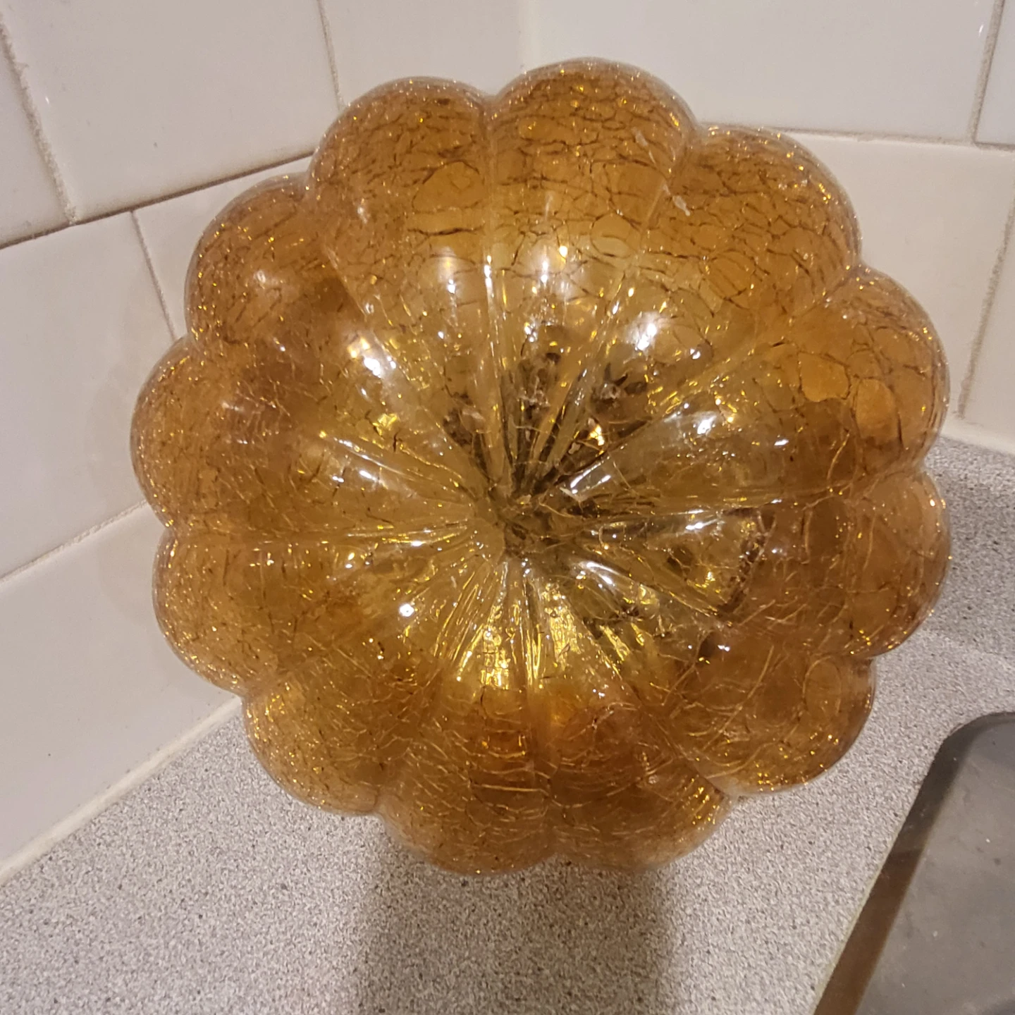 Amber Crackle Glass Pumpkin Decor - photo 2