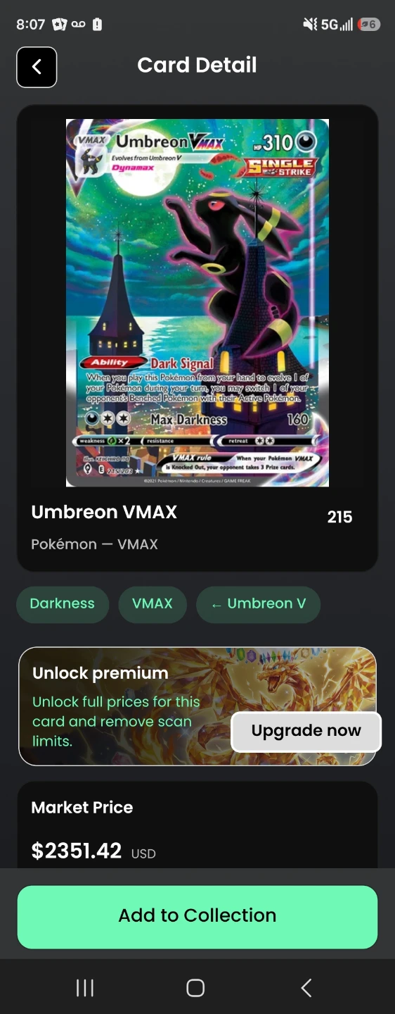 Umbreon VMAX 215/203 Alternate Art Pokémon Card